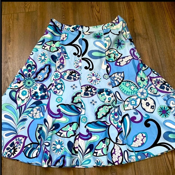 Floral Blue A-Line Skirt - Picture 1 of 9